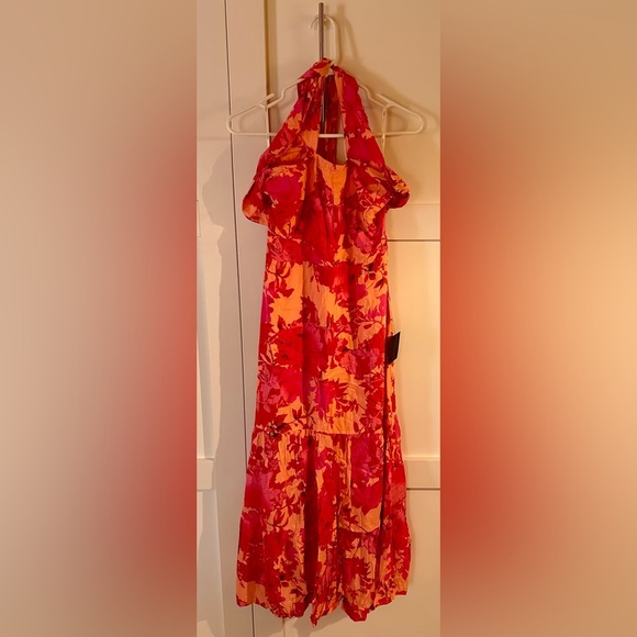 Lulus Dresses & Skirts - Lulus - Always Eye-Catching Hot Pink Floral Tiered Halter Midi Dress